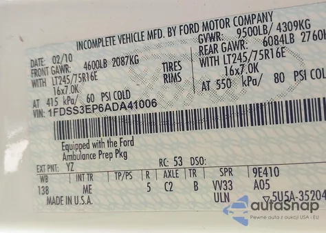 2010 Ford E-350 Super Duty Commercial from USA, damaged, VIN 1FDSS3EP6ADA41006